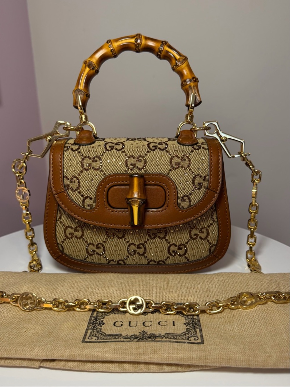 🤎SOLD🤎 Gucci 1947 Bamboo Crystals Top Handle & Shoulder Bag